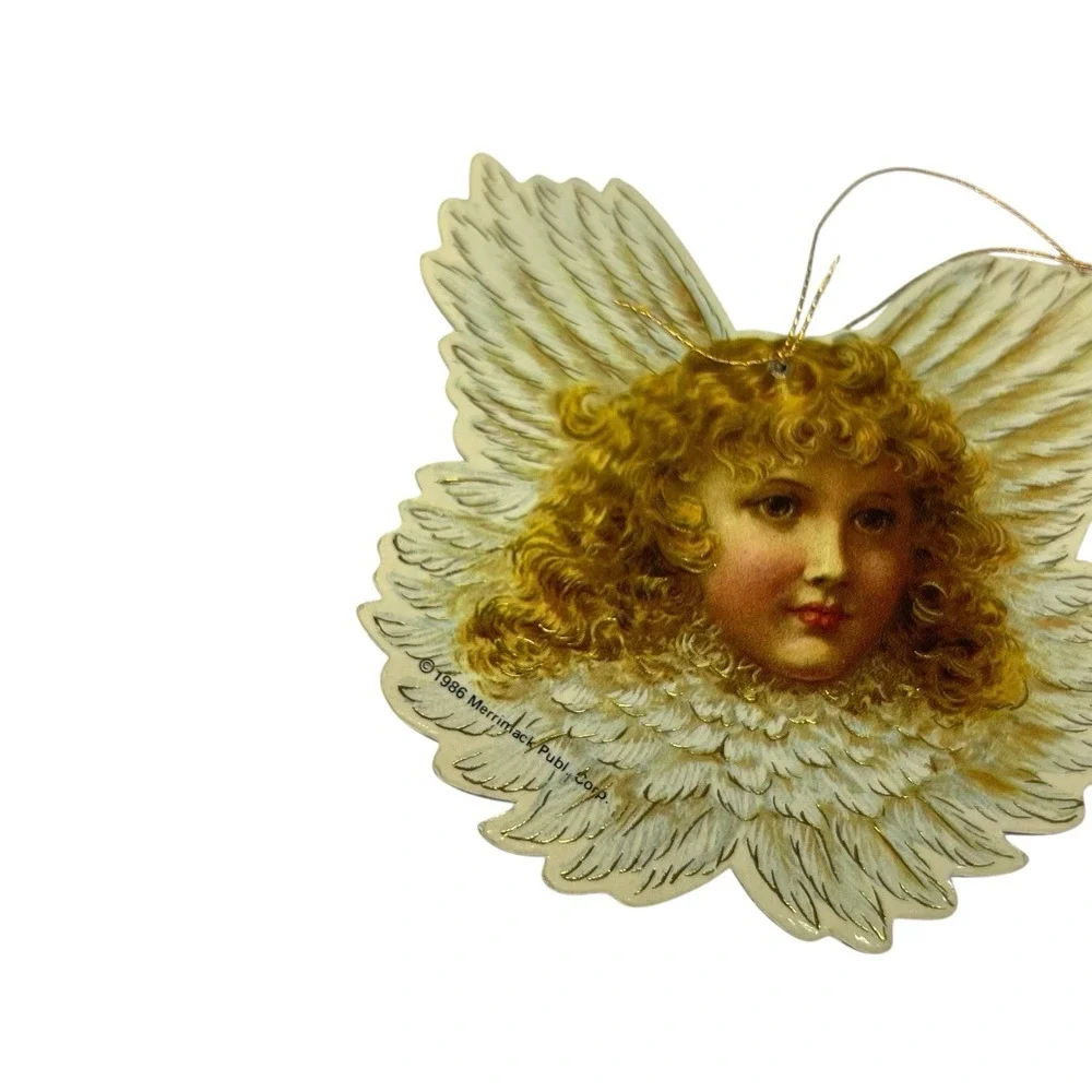 Vtg 1986 Merrimack‎ Publishing Corp Ornament Angel Gold 2-Sided Christmas Set 3